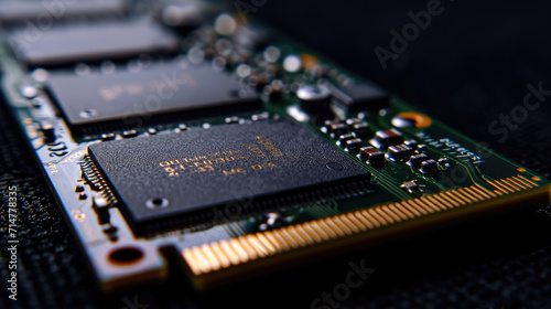 Close-up of Computer RAM (Random Access Memory) module on black background photo