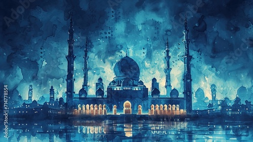 Luxury mosque Hand drawn watercolor style background - AI Generated Abstract Art