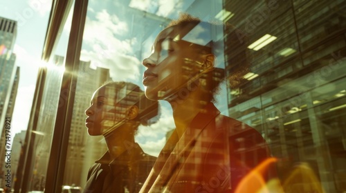 two black women seen through a window reflecting the cityscape challenge and opportunitie © พงศ์พล วันดี