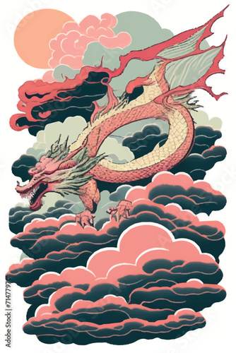 Whimsical Dragons: Dive into a Magical Realm with this Dragon-Inspired Sticker Set, Blending Delicate Pinks, Watercolor Art, and Oriental Elegance.
