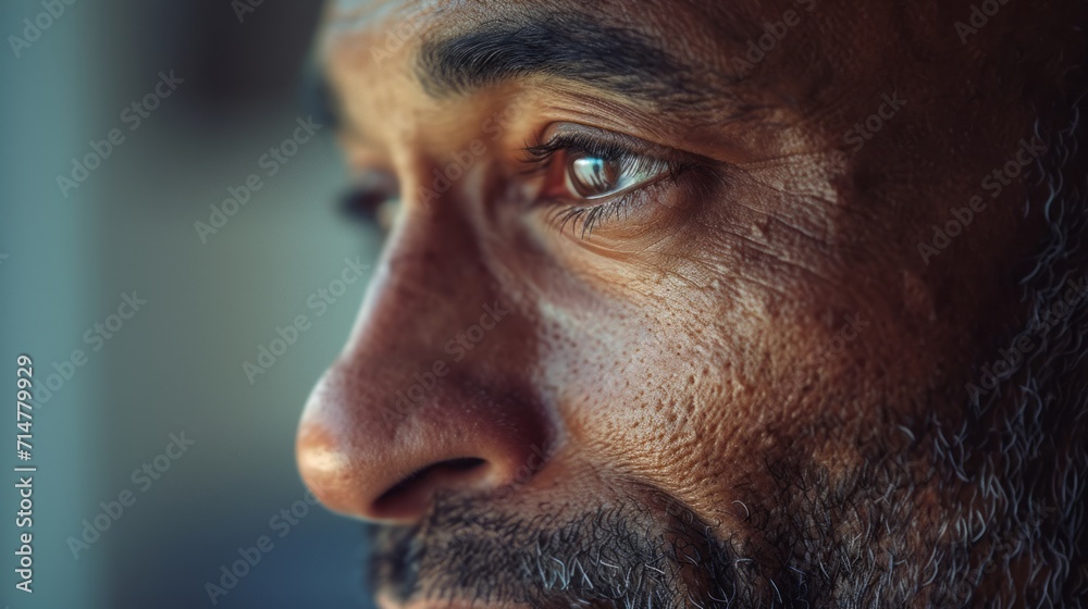 close-up of an afrrican man face looking far away AI generated close-up of an afrrican man face looking far away AI generated