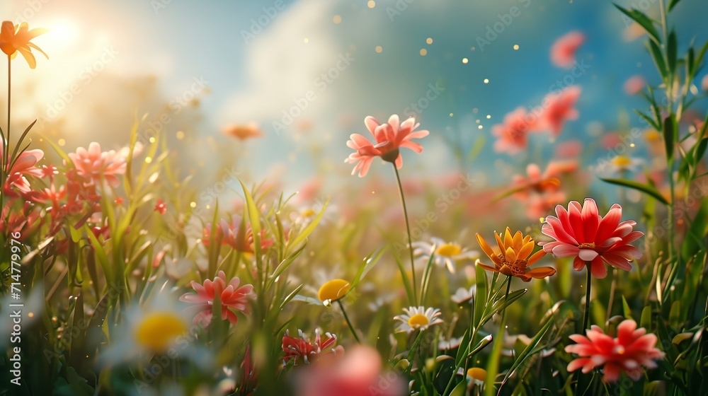 a field of flowers with the sun shining through the clouds a field of flowers with the sun shining through the clouds