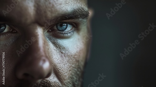 close-up of a man face serous emotion dark tone photo