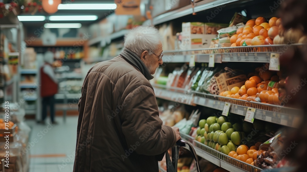 an elderly man in a grocery store an elderly man in a grocery store