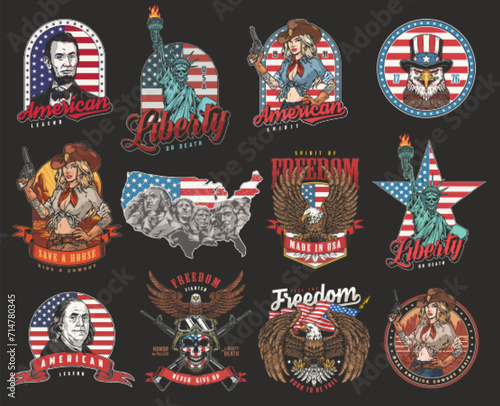 USA colorful vintage set flyers