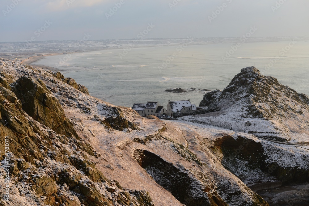Jersey, U.K.The snowy coastal landscape of St.Ouen's Bay.