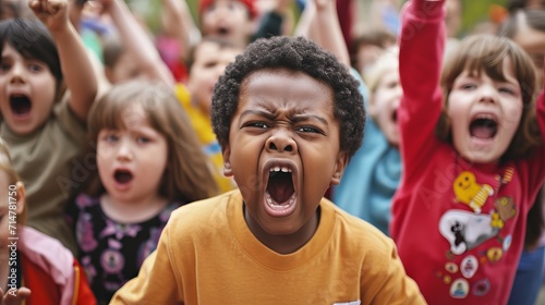 Frustrated Kindergarten Children in Chaotic Moment