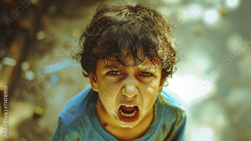 Expressive Middle Eastern Child in Defiance During Tantrum photo