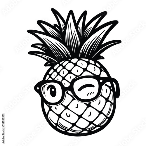 Pineapple with Sunglasses Clipart Illustration Vector. AI Generative 

