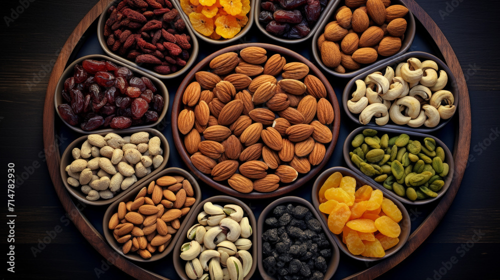 A tray of assorted nuts and dried fruits, a nutritious option for suhoor during Ramadan A tray of assorted nuts and dried fruits, a nutritious option for suhoor during Ramadan