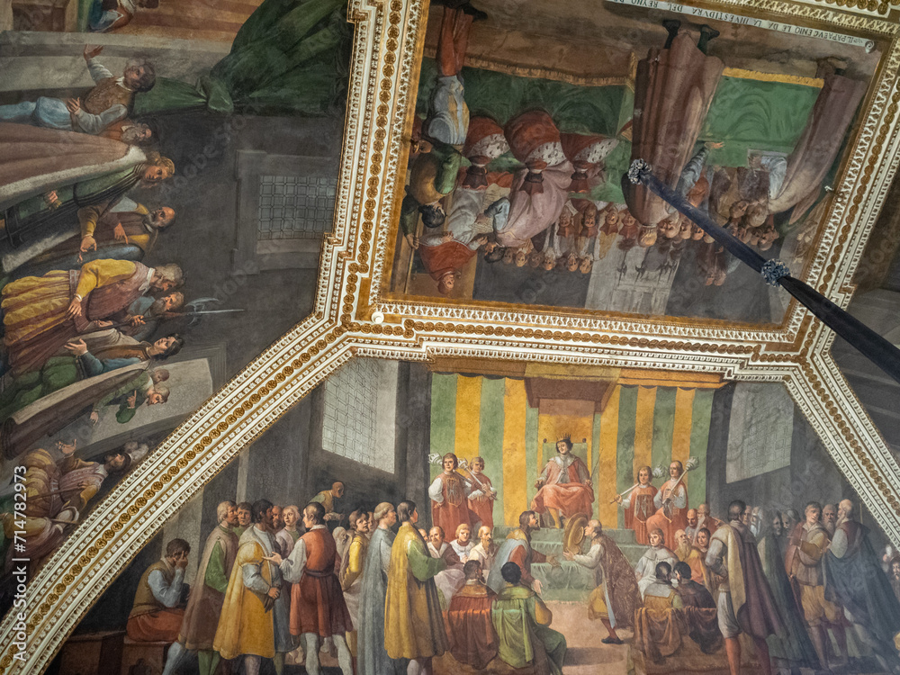 Obraz premium Naples Royal Palace Second antechamber, ceiling painting, Conquest of the city of Genoa by by Belisario Corenzio