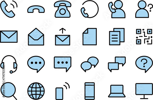 お問い合わせの黒線画・青のアイコンセット