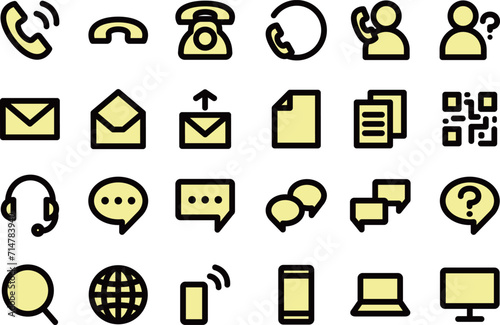 お問い合わせの黒線画・黄色のアイコンセット