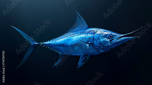 Blue Marlin on isolated black background, World Fish Day, International Sealife Day, World Animals Day, National Animals, Waterlife, Ocean Day, Generative Ai