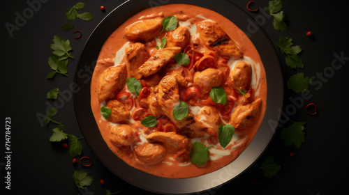 A bowl of creamy and spicy chicken tikka masala, a classic dish often served during Ramadan