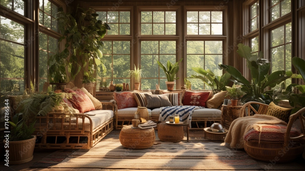 Inviting Bohemian Sunroom with Plush Seating and Cozy Décor - AI-Generative