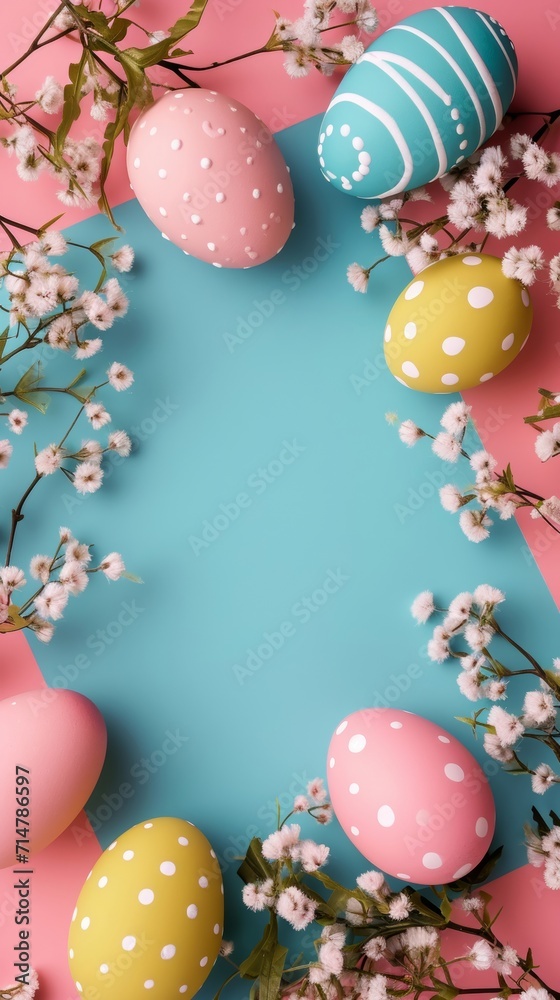 Easter poster and banner template with Easter eggs. Greetings and presents for Easter Day. Promotion and shopping template for Easter.