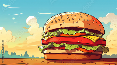 Hand drawn cartoon delicious burger illustration 