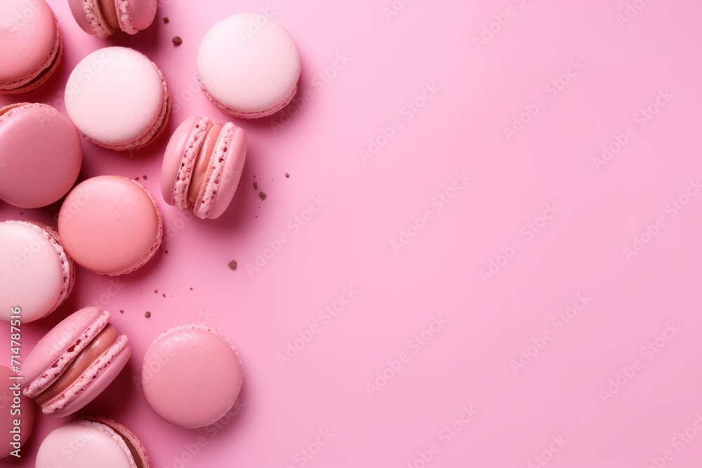 pink macaroons cookies minimal background with copy space right. Valentines day, romantic date surprise, cafe special offer flyer template banner. pink macaroons cookies minimal background with copy space right. Valentines day, romantic date surprise, cafe special offer flyer template banner.