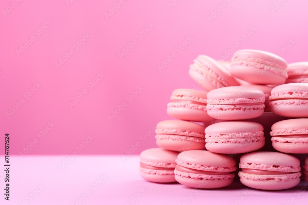 pink macaroons cookies minimal background with copy space left. Valentines day, romantic date surprise, cafe special offer flyer template banner. pink macaroons cookies minimal background with copy space left. Valentines day, romantic date surprise, cafe special offer flyer template banner.