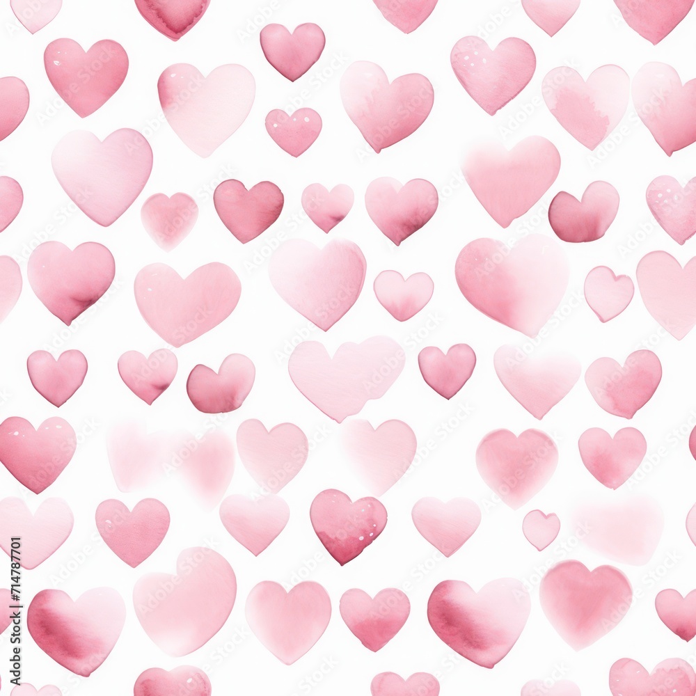 minimal pink watercolor hearts isolated on white  seamless pattern background. Valentines day, love textile, fabric print. 