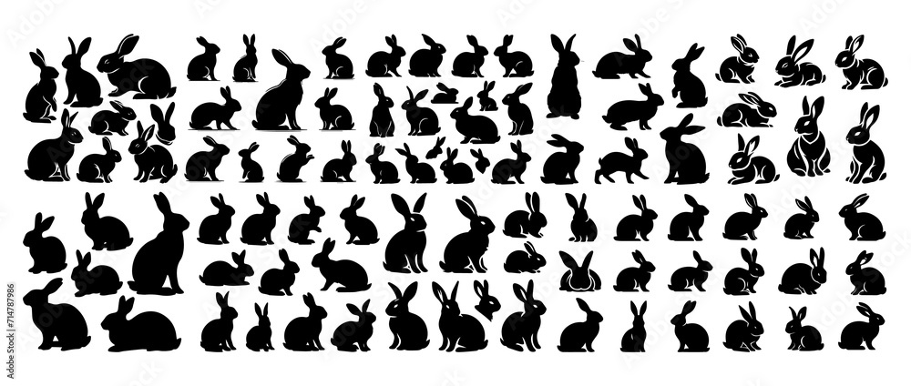 Vector collection of rabbits in silhouette style - obrazy, fototapety, plakaty 