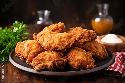 Delicious fried chicken on plate copy space concept Generative AI