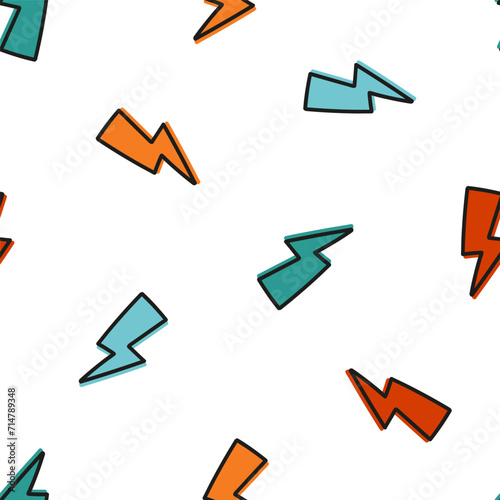 Seamless pattern with colorful lightning bolt