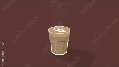 A glass of hot coffee with smoke isolated on brown background