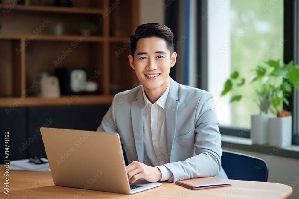 A customer service working in front of the laptop A customer service working in front of the laptop