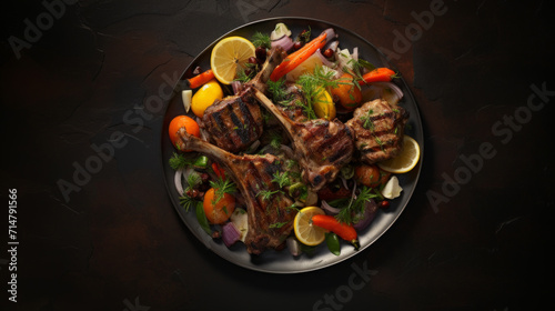 A plate of flavorful and tender lamb chops, grilled and served with a side of roasted vegetables, a delicious option for breaking the fast during Ramadan