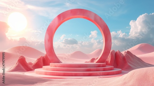 Abstract circle podium for advertising cosmetics products.Empty tabletop stage studio scene.Luxury beauty product podium.Premium brand showcase mockup template.
