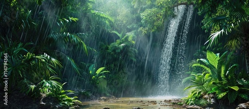 Foto Lush oasis formed by downpour in arid area