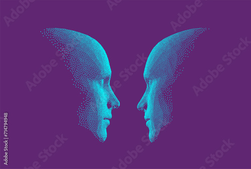 Dialogue, contact, conversational exchange between two individuals. People talk face to face. 3D vector Illustration for advertising, marketing or presentation. 