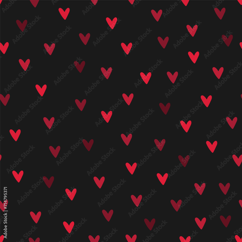 Seamless pattern with burgundy hearts and black background