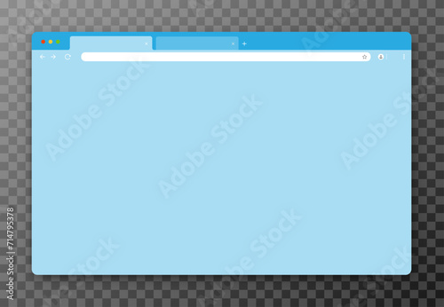 Browser window. Realistic blue empty browser window with toolbar, search bar and shadow on transparent background. Vector illustration. photo