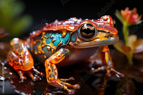 Holografischer Frosch, Glänzender futuristischer Frosch mit bunten Farben