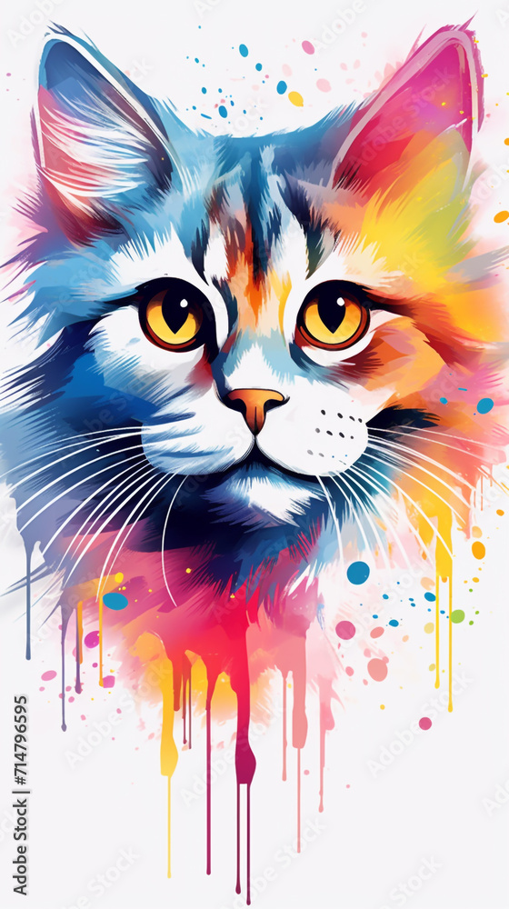 Colorful Portrait Of A fox and cat