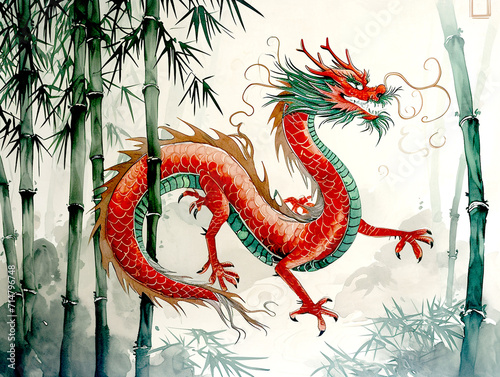 Dragon with Bamboo, Chinese new year, 4000pixel,300DPI, illustrations Planner elements for Commercial use 

