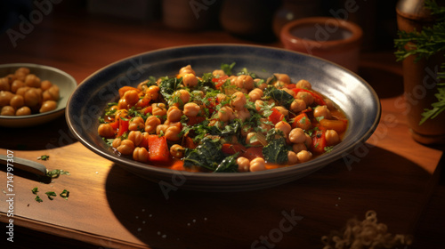 A bowl of hearty chickpea and spinach stew, a nutritious and flavorful choice for breaking fast during Ramadhan