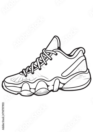 Sport shoe sneakers. Vector lineal illustration on the white background. Coloring page for adults and kids