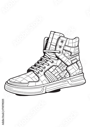 Sport shoe sneakers. Vector lineal illustration on the white background. Coloring page for adults and kids