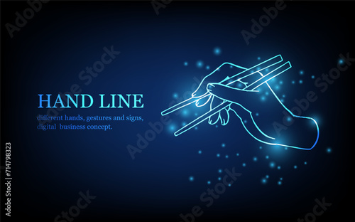 Human hand line, different hands, gestures and signs, digital business concept, futuristic digital innovation background vector illustration.