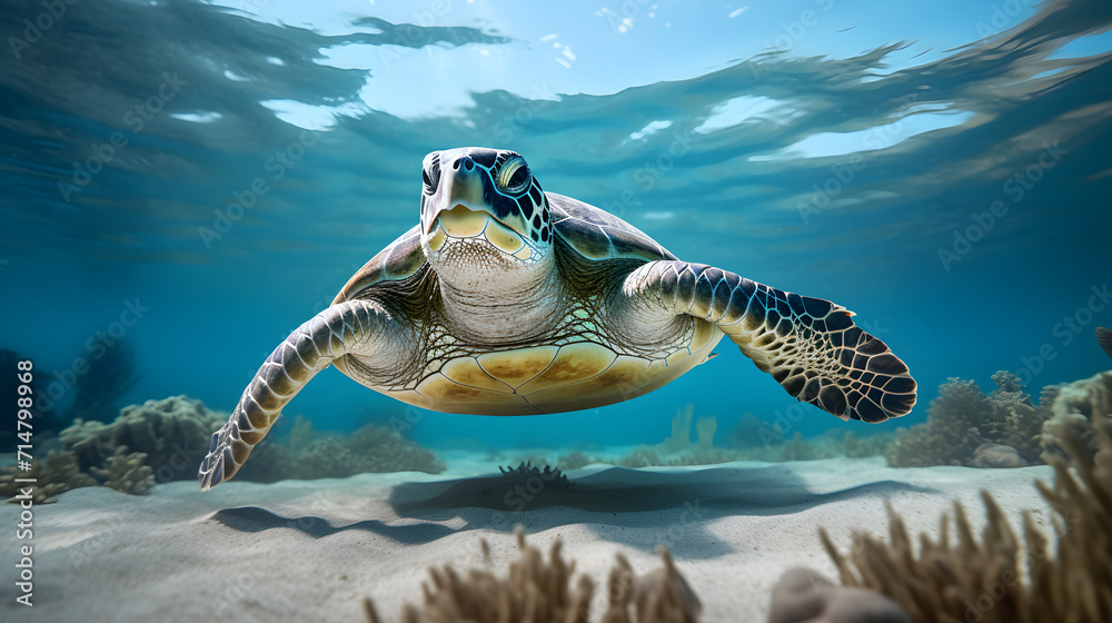 Obraz premium portrait of sea turtle in ocean