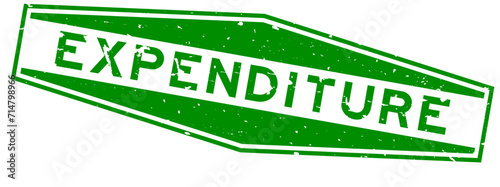 Grunge green expenditure word hexagon rubber seal stamp on white background