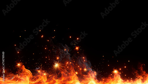 Flames and sparks rising against the night sky, creating an abstract fiery landscape. Energy and heat concept. Generative AI