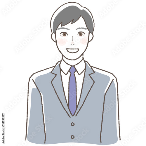Smiling businessman illustration, upper body.