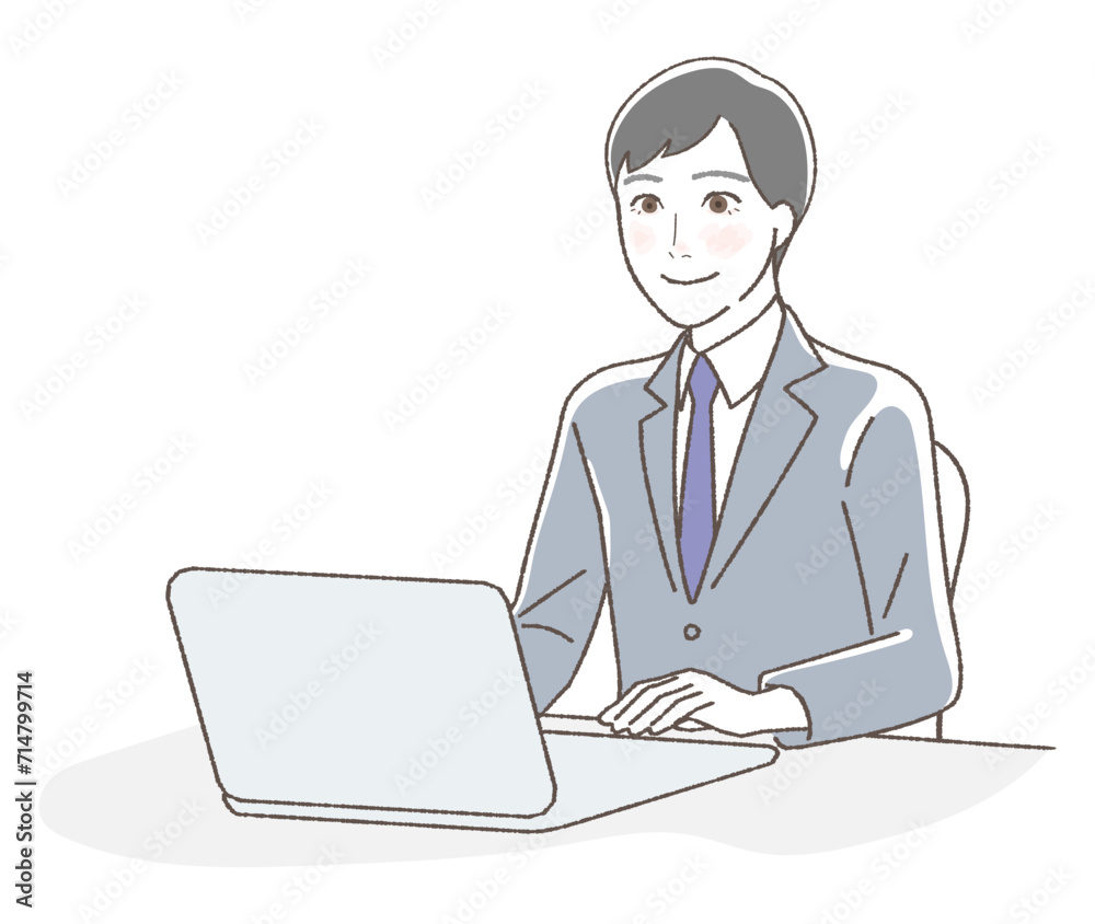 Illustration of a businessman operating a computer, upper body. Illustration of a businessman operating a computer, upper body.