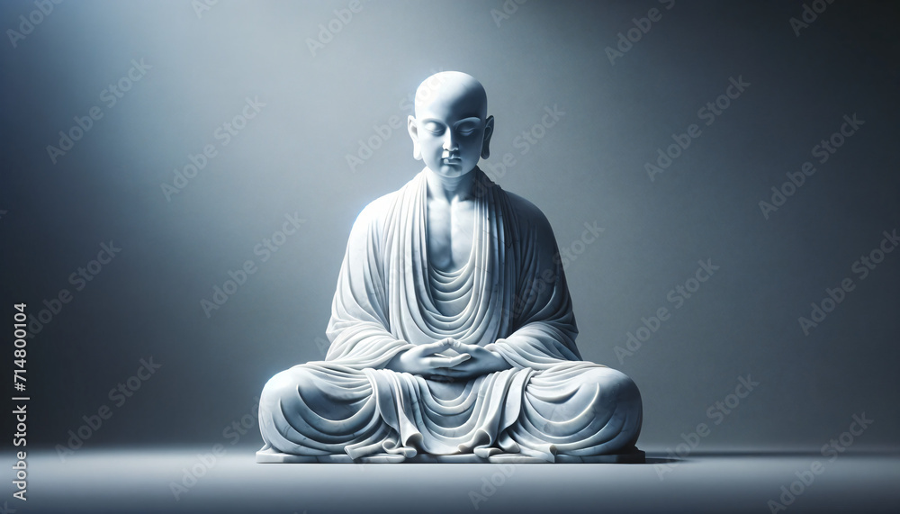 marble statue of a meditating monk - obrazy, fototapety, plakaty 