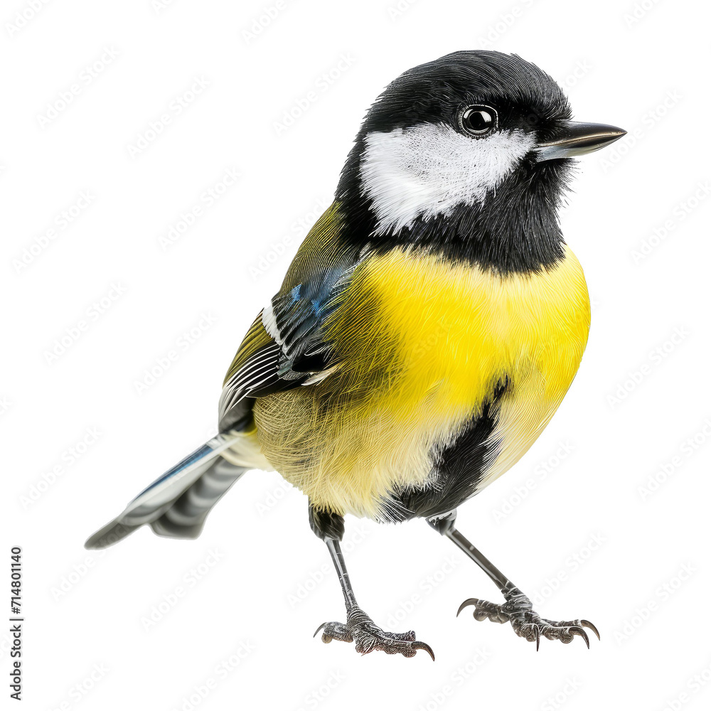 The Great tit (Parus major, male in breeding plumage) is shown in close-up in the statics and dynamics of body movements - obrazy, fototapety, plakaty 
